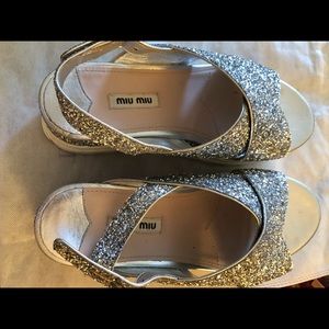 Miu miu glitter platform sandals